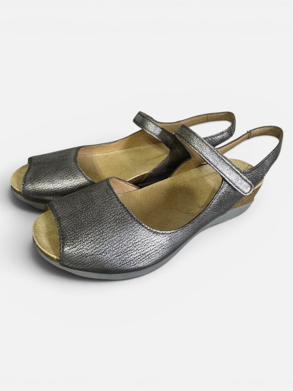 Dansko Marcy Metallic Pewter Wedge Slingback Sandals 10.5/11